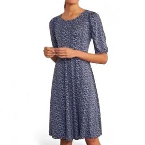 Boden Lilly Navy Floral Print Puff Sleeve Jersey Fit & Flare Midi Dress Sz 2